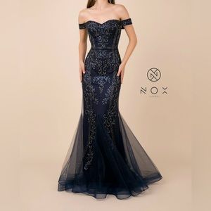 Nox Anabel Beaded Off the Shoulder Gown Size Medium Brand New Never Worn